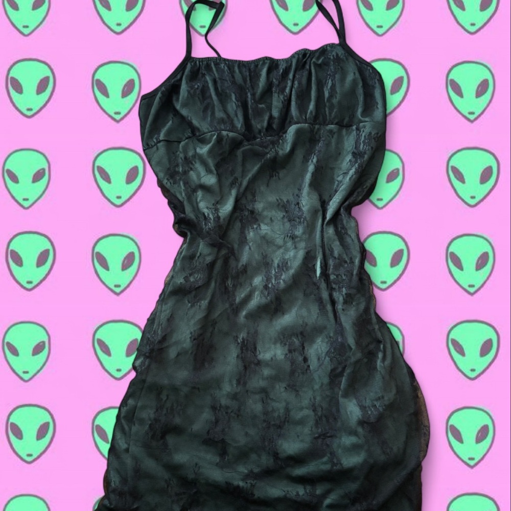 Satin Spaghetti Strap Slip Dress in Dark Green